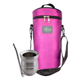 Bolso Matero Interior Termico Tipo Bandolera + Mate Bombilla Color Violeta Owma03