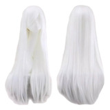 Peluca Sintética Lisa Color Blanco Para Cosplay Largo 60cm