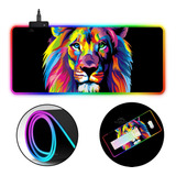 Mouse Pad Gamer Leão Rgb Extra Grande Speed Usb 80x30cm Led