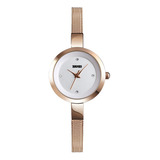 Reloj Mujer Skmei 1390 Acero Minimalista Elegante Clasico Color De La Malla Dorado/rosa Color Del Fondo Blanco