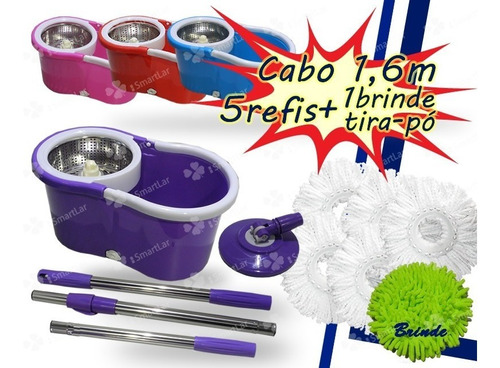 #51+ Mop 360 Inox Spin Cabo+longo C/refis Microfibra+brinde