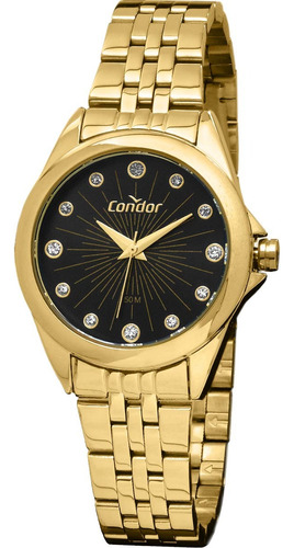 Relógio Condor Feminino Dourado Casual Brilhoso Copc21jkb