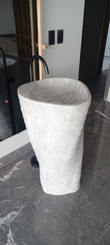 Lavabo Pedestal En Bloque De Mármol Blanco Vortice