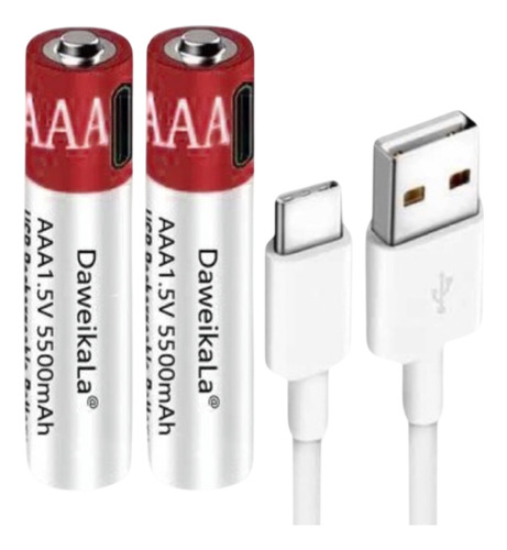 2 Piezas Triple Aaa Recargables Con Entrada Usb C 1.5 Volts