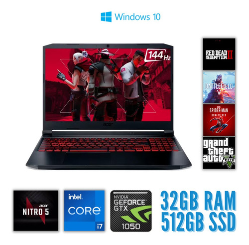 Notebook Gamer Acer Nitro 5 An515-51 - I7 32gb 512ssd - W10