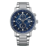 Reloj Citizen Ca084087l Para Hombre Cronógrafo Taquímetro Color De La Malla Plateado Color Del Bisel Plateado/azul Color Del Fondo Azul