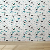 Papel De Parede Vinilico Quarto Dinoussauros Dino Azul 12m