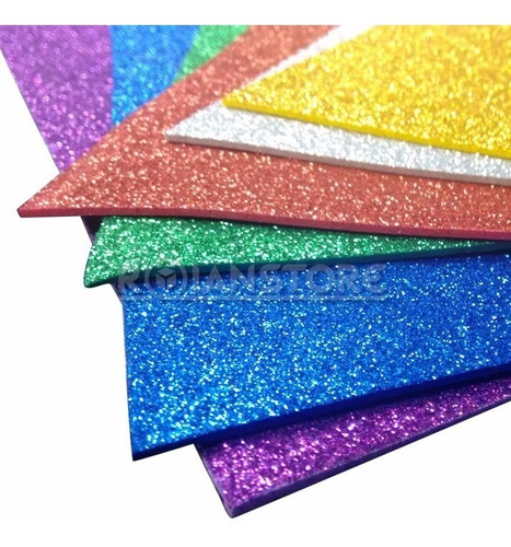 Planchas Goma Eva Brillo Glitter 2mm. 60x40 Cm X 10u X Color