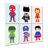 Kit 6 Quadros Herois Decoração Quarto De Bebê Menino 20x28