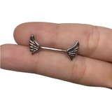 Piercing Mamilo Banhado A Ouro Branco Asas Haste Com 14mm