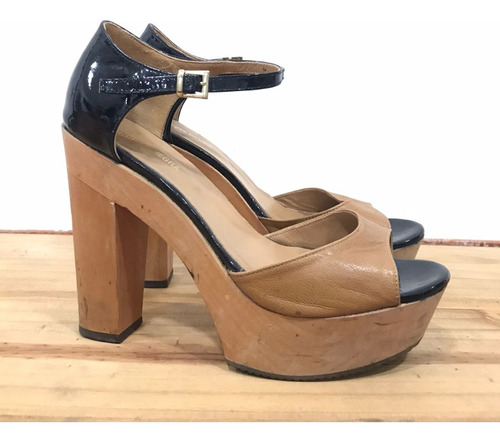 Sandalias Plataforma Tacos De Madera Etiqueta Negra Talle 40