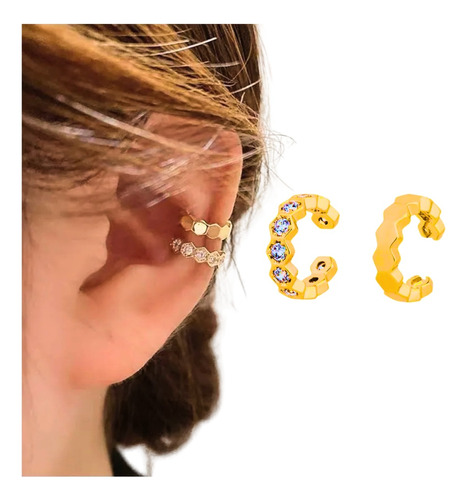 Aretes Mujer Ear Cuff Solitario Set X 2 Ear Cuff Dorado