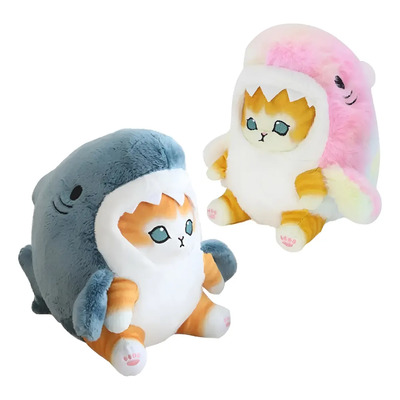 2pcgatitos Gato De Peluches Con Disfraz Tiburón Gatitos 25cm Azul Y Rosa