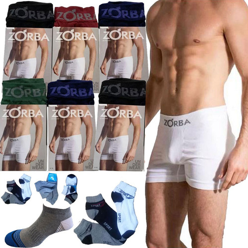 Combo De 6 Boxer Zorba Hombres Algodon + 6 Pares De Medias