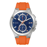 Reloj Bulova Marine Star Marc Anthony 96b407 E-watch Color De La Correa Naranja Color Del Bisel Plateado Color Del Fondo Azul Marino