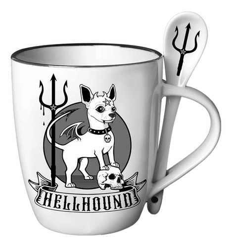 Juego De Taza Y Cuchara Alchemy Gothic Hellhound, Blanco, 13