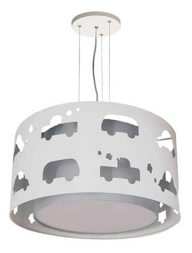 Lustre Infantil Pendente Carrinhos Cinza 30x16