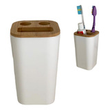 Vaso Porta Cepillo De Dientes Plástico Baño C/ Tapa Madera