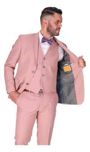 Traje Slim Fit Con Chaleco Rosa