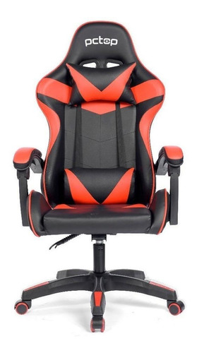 Cadeira De Escritório Pctop Strike 1005 Gamer Ergonômica  Preta E Vermelha Com Estofado De Couro Sintético