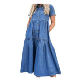 Vestido Camisero De Manga Corta Con Solapa De Jean