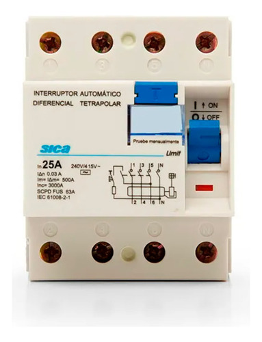 Disyuntor Diferencial Tetrapolar 25a 4x25a 30ma Sica 