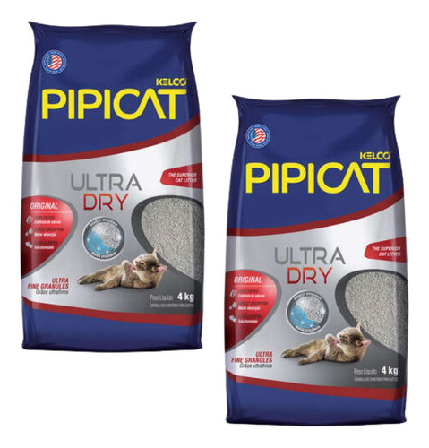 Areia Sanitária Pipicat Ultra Dry Grãos Ultrafinos 4kg 2 Un