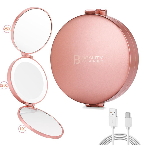 B Beauty Planet Espejo Compacto Led Con Luces Y Aumento, Peq