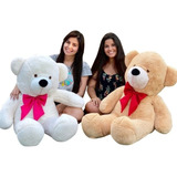 Urso Gigante Pelúcia Grande Teddy 1,10 Metros + Frete Gratis Cor Doce De Leite Laço Vermelho