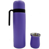 Termo De Acero Inoxidable 1l + Taza Mate 160ml Morado Bresee