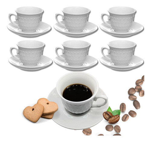 Kit 6 Xicaras 6 Pires Café Expresso Chá Tarde Inverno 65ml