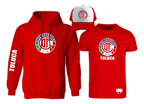 Kit De Sudadera + Playera + Gorra Deportivo Toluca Liga Mx