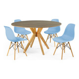 Mesa De Jantar Marci Natural 120cm + 4 Cadeiras Eames Eiffel Cor Azul-claro