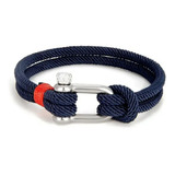 Pulsera Nautica Para Hombre Mujer Grillete Hilo Milan Acero Color Azul/grillete Silver Largo 21 Cm