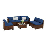 Conjunto Muebles Patio Rattan 7 Piezas, Sofá