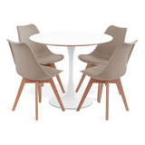 Conjunto Saarinen Basic 90cm Branca 4 Cadeiras Leda Fendi