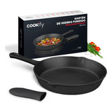 Sartén De Hierro Fundido Precurado Cookify 25.4 Cm | Ferro-lux Series | Skillet Duradero, Distribución Uniforme De Calor, Ideal Para Asador. Color Negro