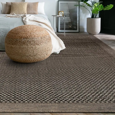 Tapete Decorativo Sisal Lavable Café Con Guarda 140 X 200cm Color Marrón Oscuro Diseño De La Tela Entramado | Envío gratis