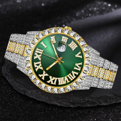 Iced Out Watch Hombres Marca De Lujo Completo Diamante Oro R