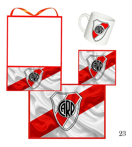 Set Jardin Infantes Taza Mantel Toalla Futbol River Boca