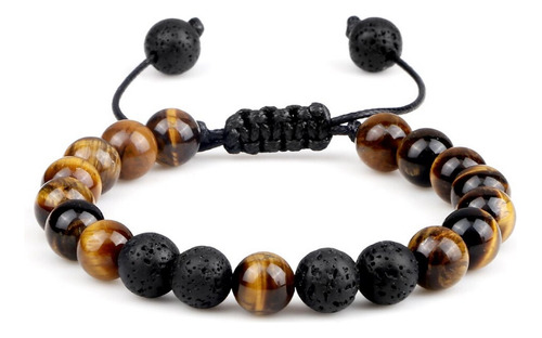 Pulsera Cuarzo Ojo De Tigre - Piedra Volcanica Tejida 