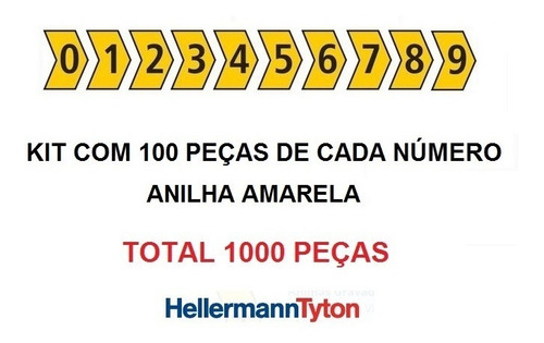Anilha Hellermann Tyton (0 A 9) - Cabo 0.5 - 6.0mm Amarelo