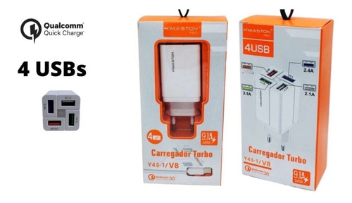 Carregador Hmaston Turbo Quick Charge P/ Celular 4x Usb 