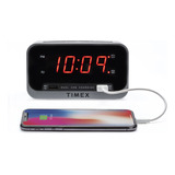 Timex Reloj Despertador De Cabecera Con Carga Usb Dual, Alar
