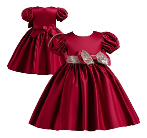  Vestido Princesa Rojo Lazo Para Niña Fiesta Bautizo T 2-12 