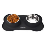 Redlemon Plato Para Perro Con 2 Tazones Desmontables De Acero Inoxidable De 750 Ml, Con Tapete De Silicón De Bordes Antiderrames, Flexible, Para Agua Y Comida, Color Negro