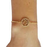 Pulsera Arbol Blanco Baño De Oro 18k Con Cordón Ajustable