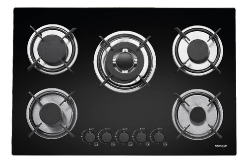 Eurogar Parrilla De 5 Quemadores Vidrio Templado Eu5vt Color Negro