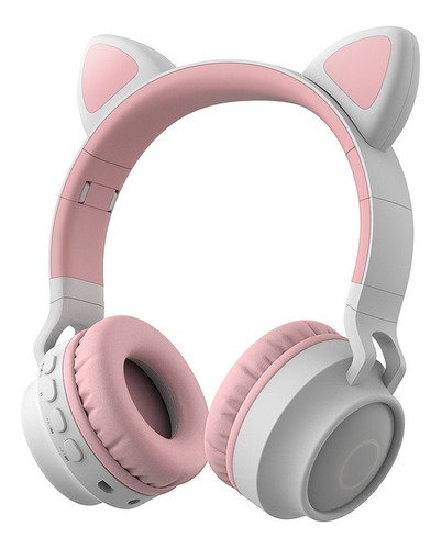 Auriculares Bluetooth Con Microf Radio Orejas De Gato Niños Color Gris