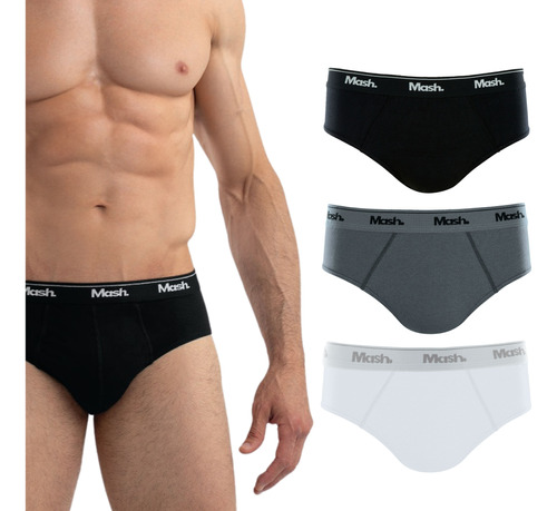 Kit 3 Cuecas Slip Tradicional Mash Algodão Masculina